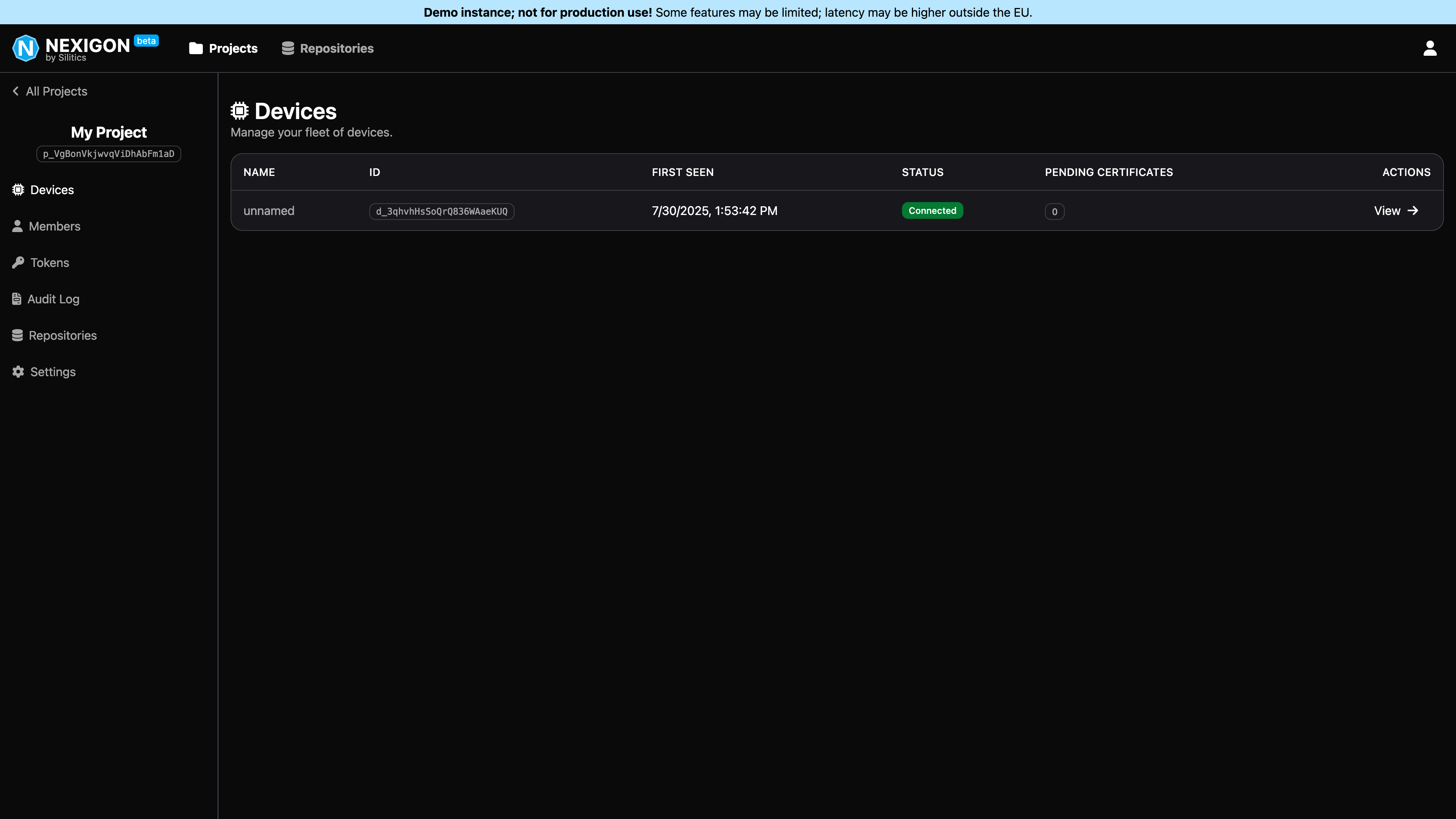 Screenshot of New Device