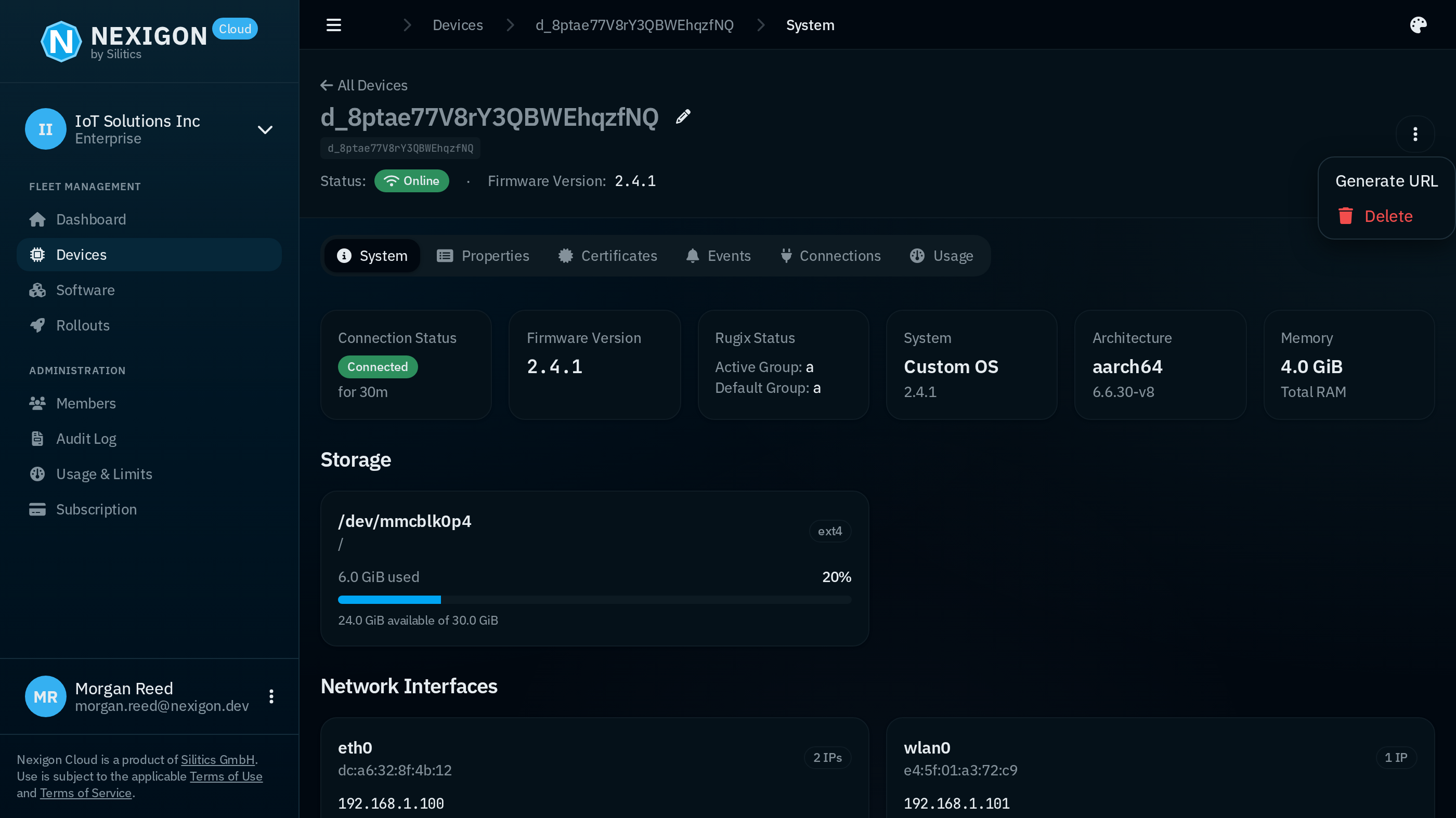Screenshot of Device Page