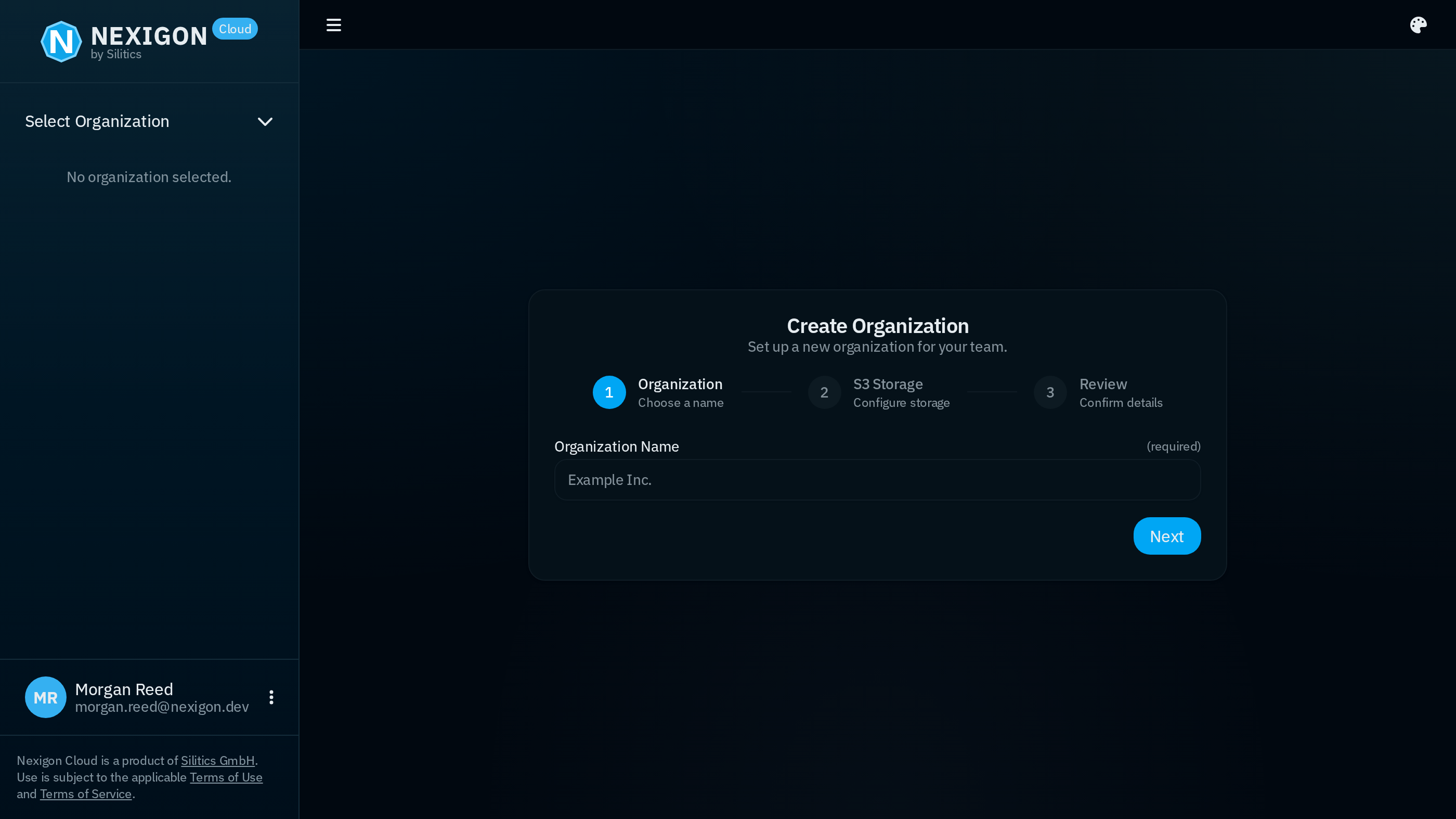 Screenshot of Organization Creation
