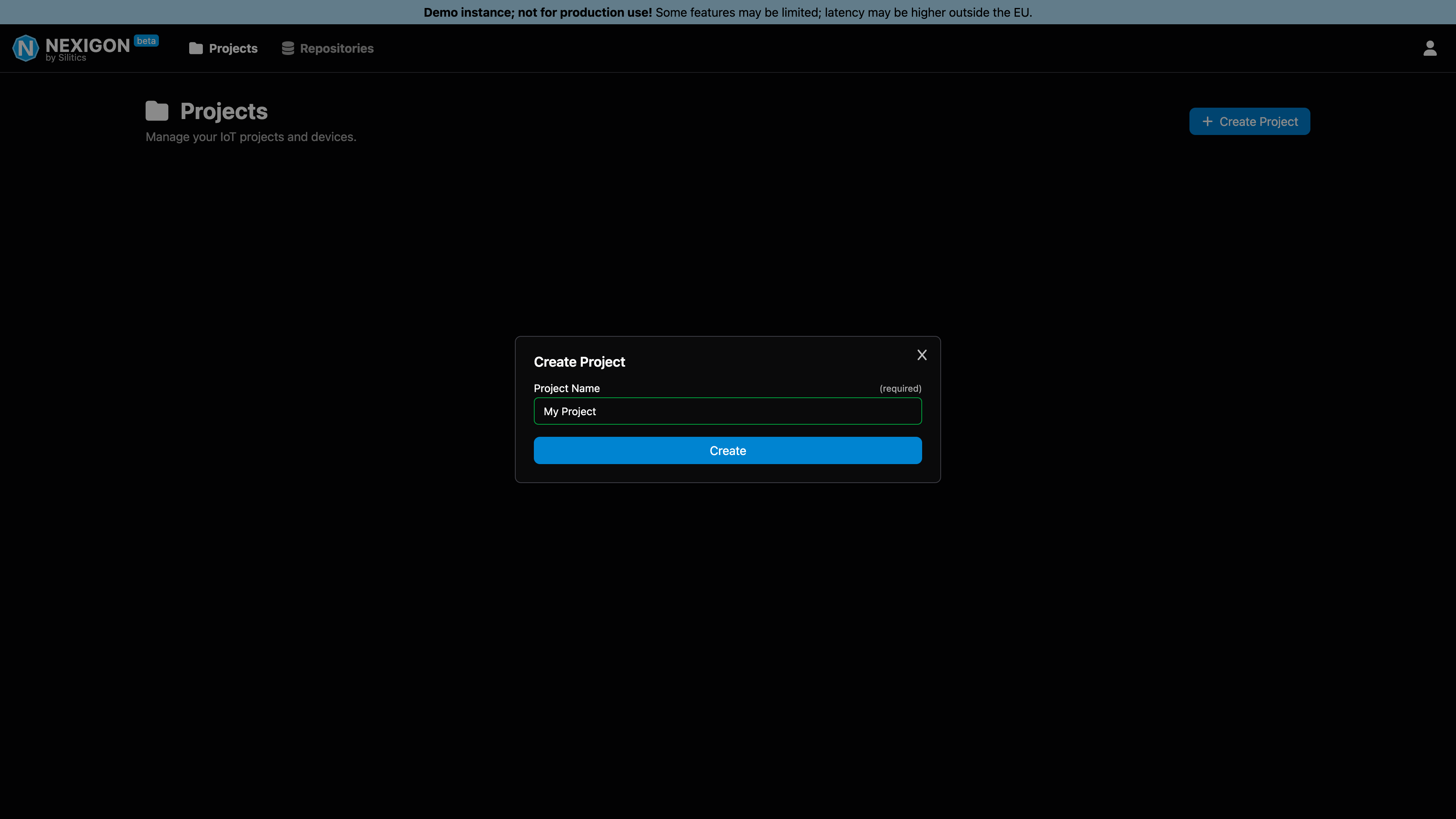 Screenshot of Project Creation