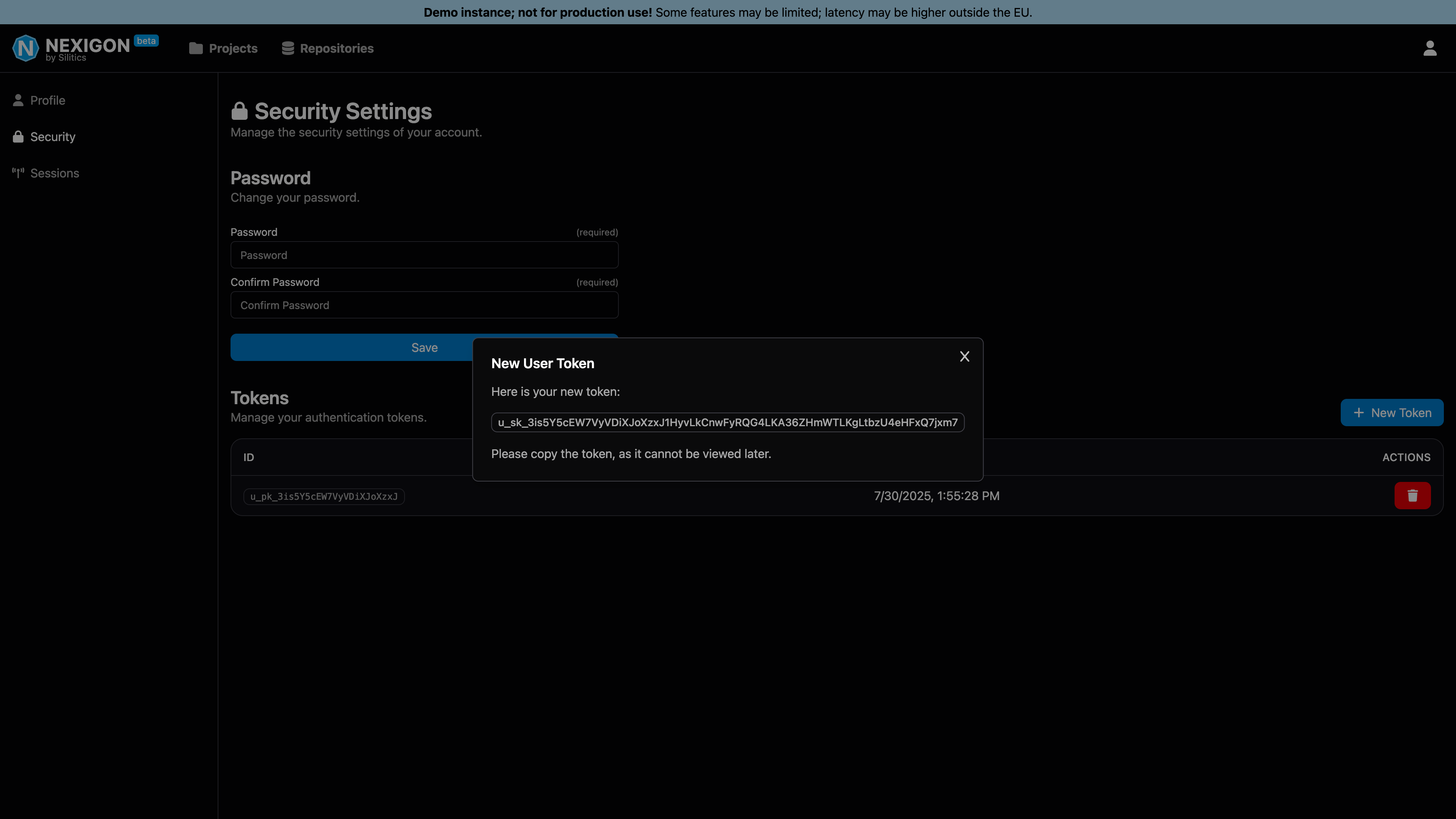 Screenshot of User Token Creation 2