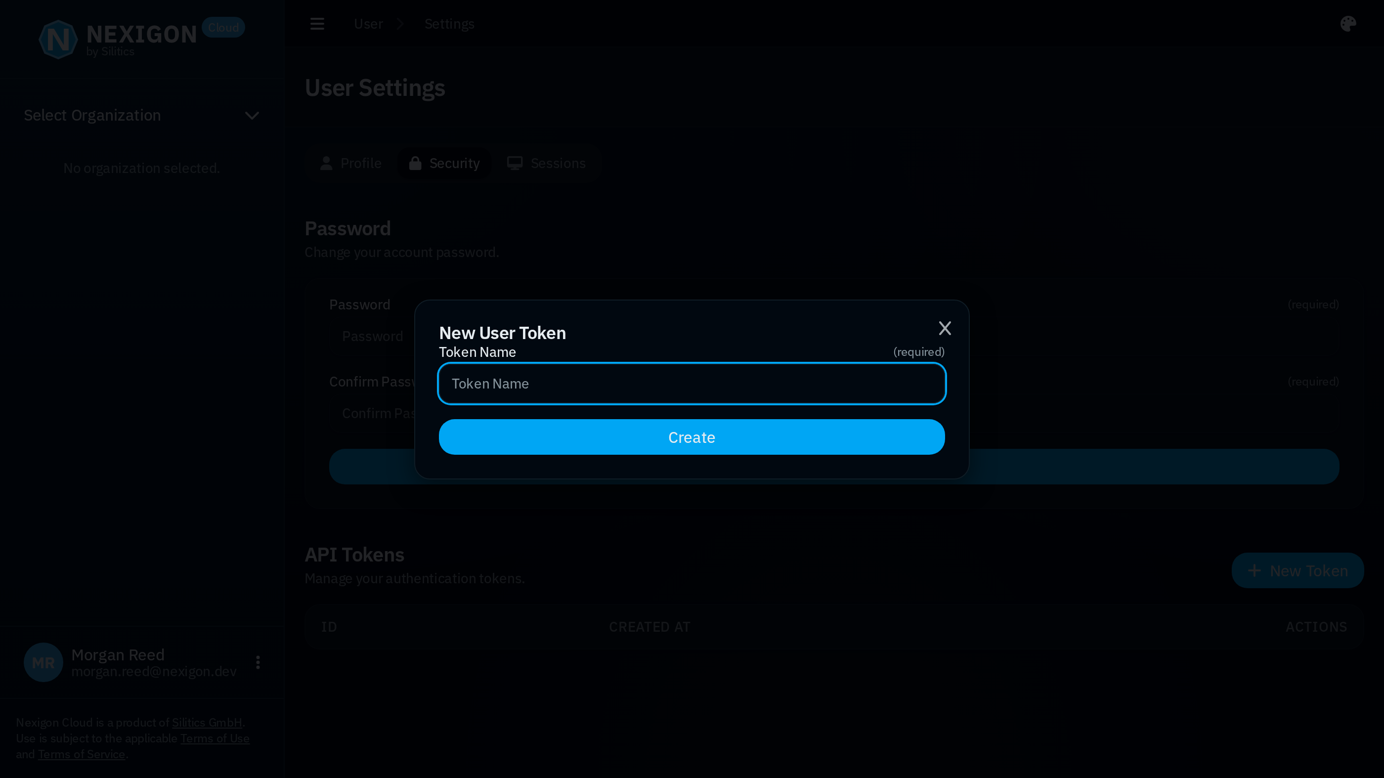 Screenshot of User Token Creation